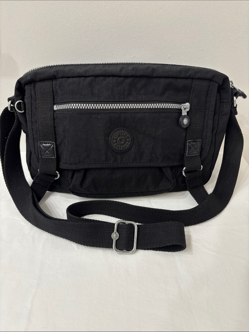 Kipling Black Nylon Crossbody Messenger Bag Adjustable Straps